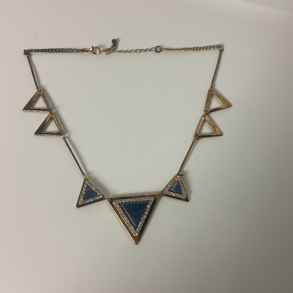 Women's Blue and Gold Triangle Necklace